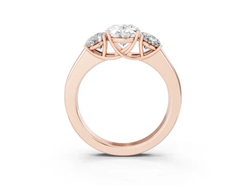 Oval Three Stone Engagement Ring Setting | Touching Side Stones | Rose Gold