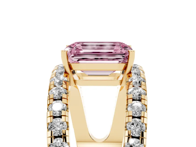 Emerald Cut Split Shank Pavé Engagement Ring Setting for a Fancy Pink Lab-Grown Diamond | Yellow Gold