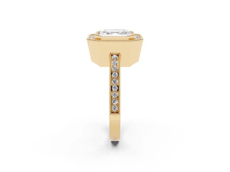 Asscher Cut Vintage Milgrain Halo Engagement Ring Setting | Filigree Gallery | Yellow Gold