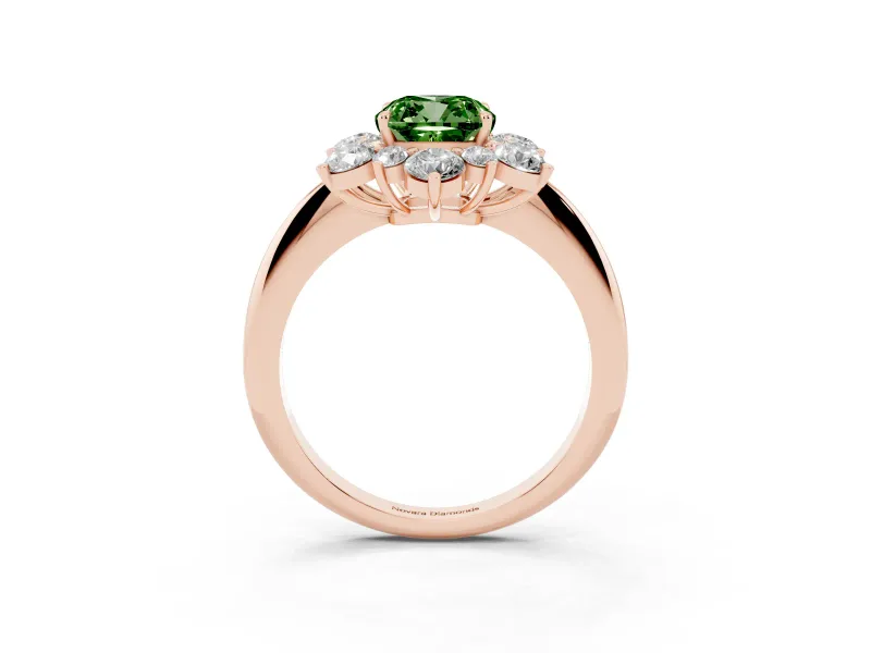 Cushion Cut Cluster Halo Engagement Ring Setting for a Fancy Green Lab-Grown Diamond | Rose Gold