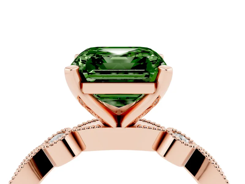 Asscher Cut Vintage Milgrain Engagement Ring Setting for a Fancy Green Lab-Grown Diamond | Rose Gold