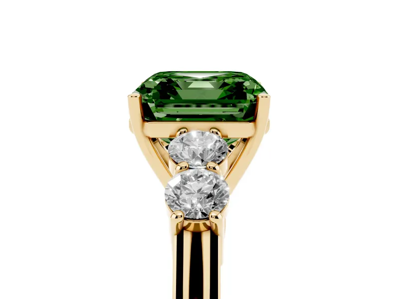 Asscher Cut 5 Stone Engagement Ring Setting for a Fancy Green Lab-Grown Diamond | Yellow Gold