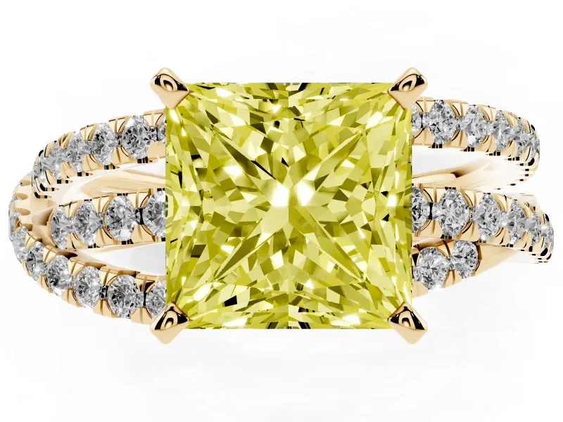 Princess Cut Twisted Pavé Engagement Ring Setting for a Fancy Yellow Lab-Grown Diamond | Yellow Gold