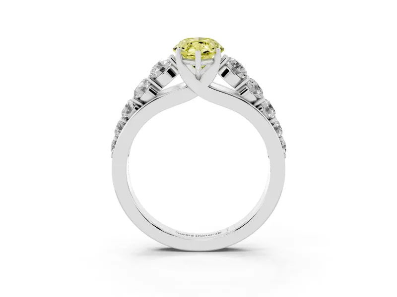 Marquise Graduated Side Stone Engagement Ring Setting for a Fancy Yellow Lab-Grown Diamond | Flat Top Band | Platinum