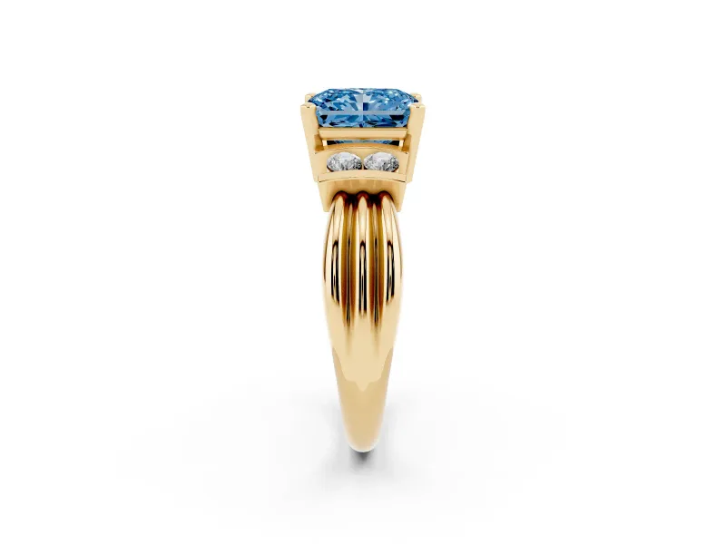 Radiant Cut Bar-Set Engagement Ring Setting for a Fancy Blue Lab-Grown Diamond | Yellow Gold