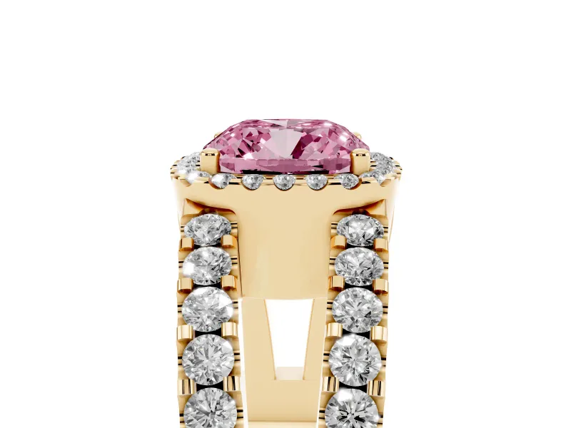 Cushion Cut Halo Engagement Ring Setting for a Fancy Pink Lab-Grown Diamond | Yellow Gold