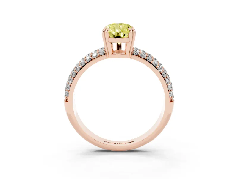 Pear-Shaped Three Row Pave Engagement Ring Setting for a Fancy Yellow Lab-Grown Diamond | Rose Gold