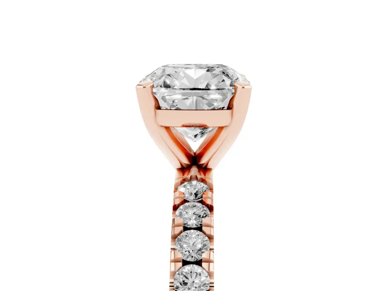 Cushion Cut Shared Prong Solitaire Engagement Ring Setting | Pavé Band | Rose Gold