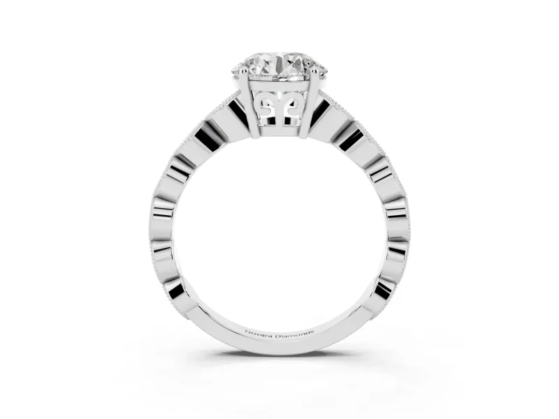 Round Cut Diamond Solitaire Ring Set in White gold with Infinity Twist Pavé Band