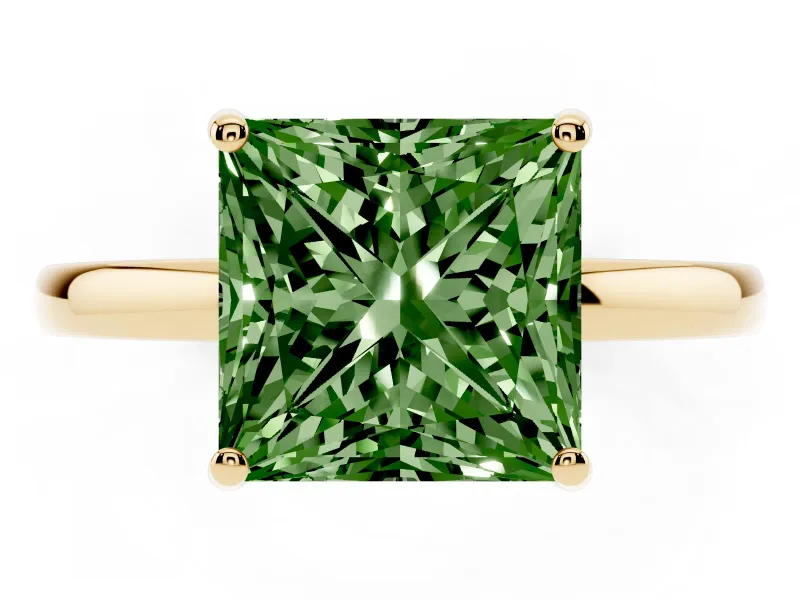 Princess Cut Engagement Ring Setting for a Fancy Green Lab-Grown Diamond | Hidden Halo | Yellow Gold