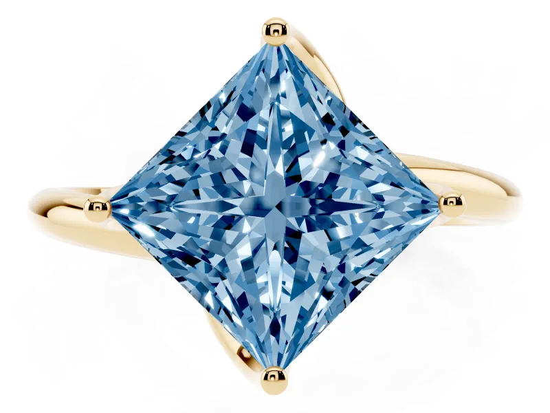 Princess Cut Bypass Solitaire Engagement Ring Setting for a Fancy Blue Lab-Grown Diamond | Plain Band | Yellow Gold