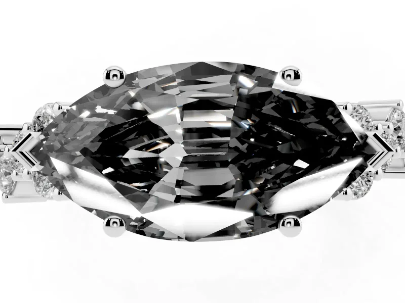 Marquise Scattered Accent Engagement Ring Setting for a Black Center | Slim Band | White Gold