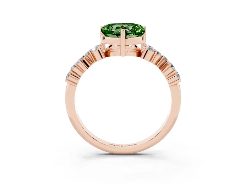 Heart-Shaped Accented Engagement Ring Setting for a Fancy Green Lab-Grown Diamond | Rose Gold