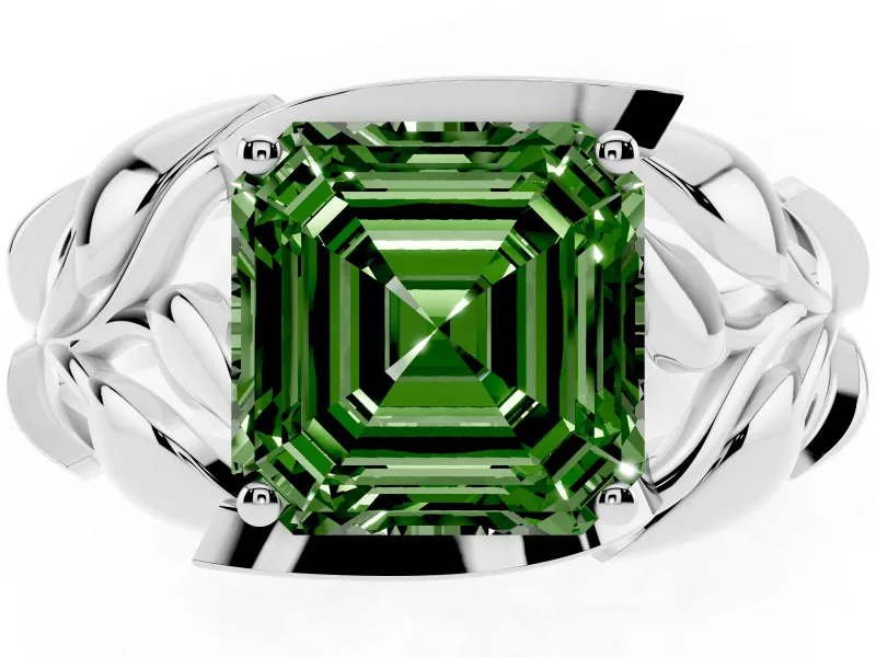 Asscher Cut Leaf Bypass Engagement Ring Setting for a Fancy Green Lab-Grown Diamond | Platinum