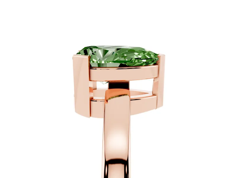 Fancy Green Pear Cut Diamond Solitaire Ring Set in Rose gold with Prong Head and Smooth Polished Band