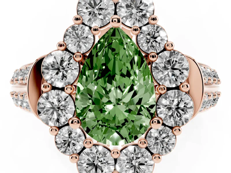 Pear-Shaped Large Accent Halo Engagement Ring Setting for a Fancy Green Lab-Grown Diamond | Graduated Pavé | Rose Gold