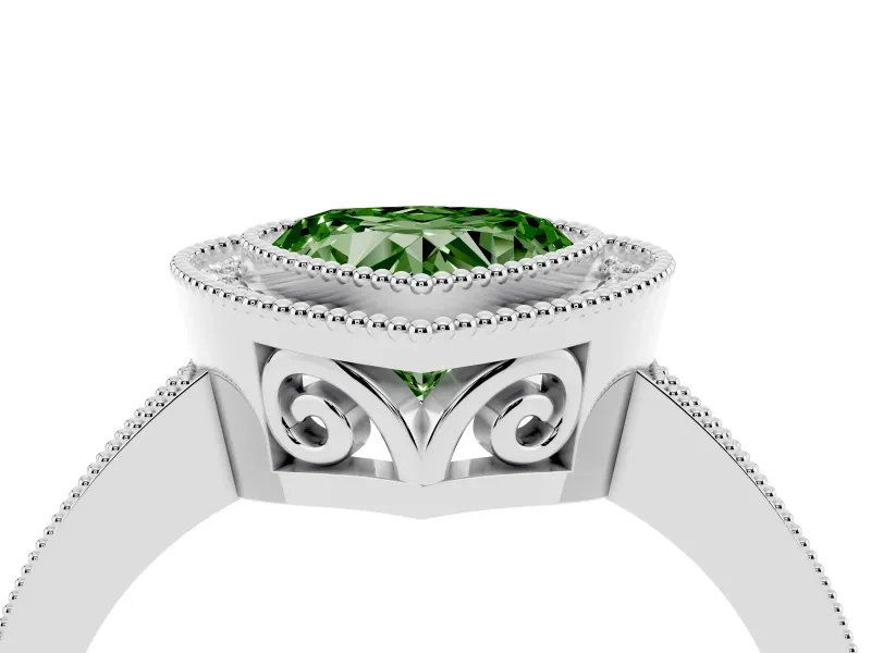 Fancy Green Heart Cut Diamond Halo Ring Set in Platinum with Pavé Band and Milgrain-Edged Prongs