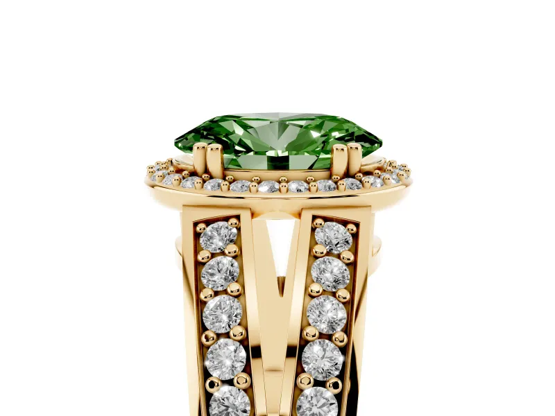 Oval Halo Engagement Ring Setting for a Fancy Green Lab-Grown Diamond | Split Shank | Yellow Gold