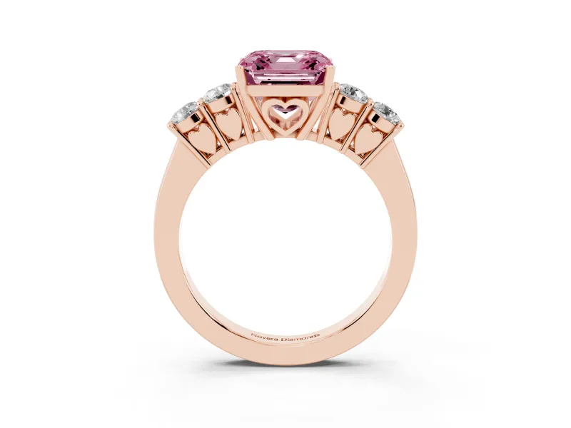 Asscher Cut 5 Stone Engagement Ring Setting for a Fancy Pink Lab-Grown Diamond | Rose Gold