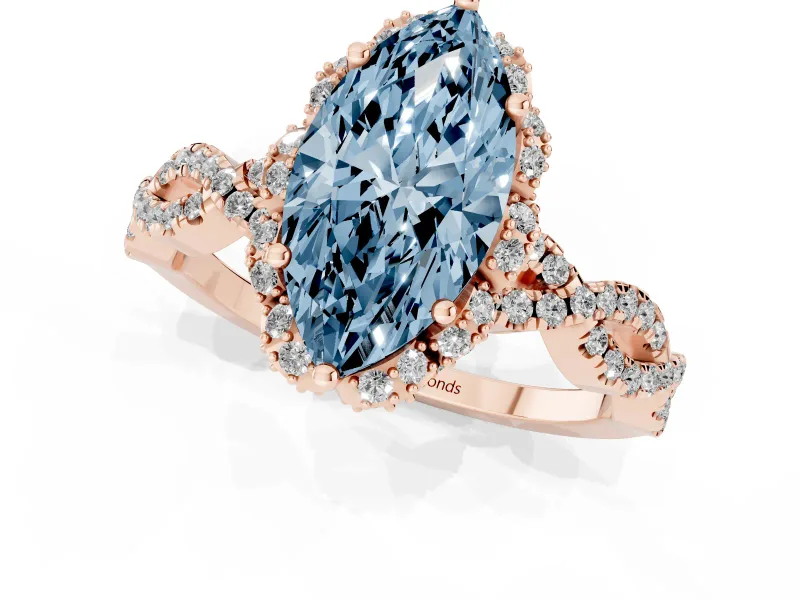 Marquise Milgrain Halo Engagement Ring Setting for a Fancy Blue Lab-Grown Diamond | Graduated Shoulders | Rose Gold
