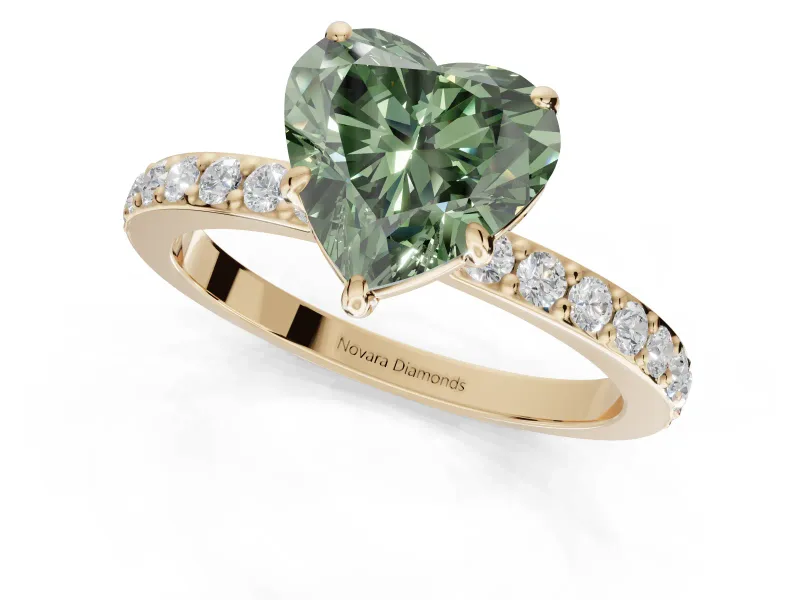 Heart-Shaped Pavé Engagement Ring Setting for a Fancy Green Lab-Grown Diamond | Yellow Gold - Design NV-24928