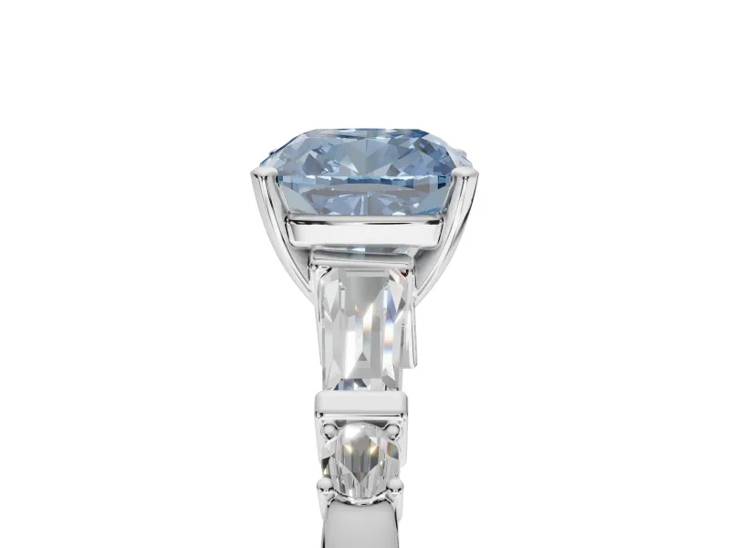 Cushion Cut Tapered Baguette Engagement Ring Setting for a Fancy Blue Lab-Grown Diamond | Platinum