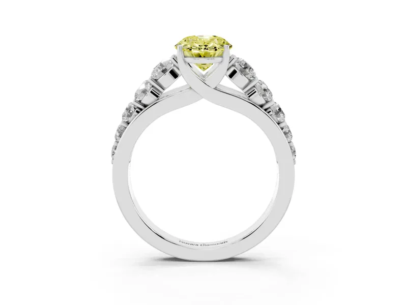 Oval Graduated Side Stone Engagement Ring Setting for a Fancy Yellow Lab-Grown Diamond | Flat Top Band | Platinum