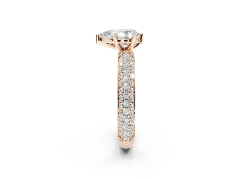 Pear-Shaped Pavé Solitaire Engagement Ring Setting | Domed Pavé Band | Rose Gold