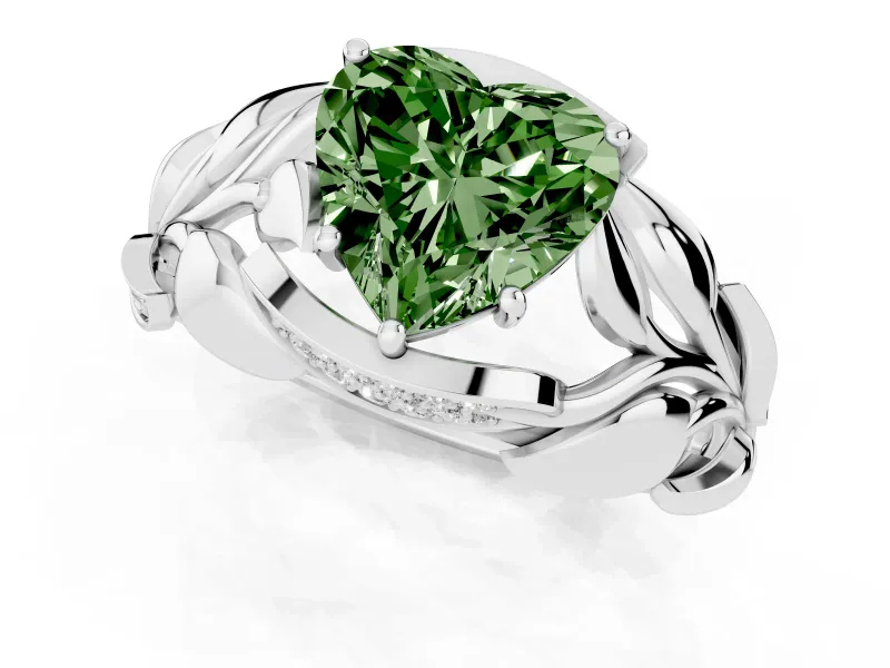 Heart-Shaped Leaf Bypass Engagement Ring Setting for a Fancy Green Lab-Grown Diamond | Platinum