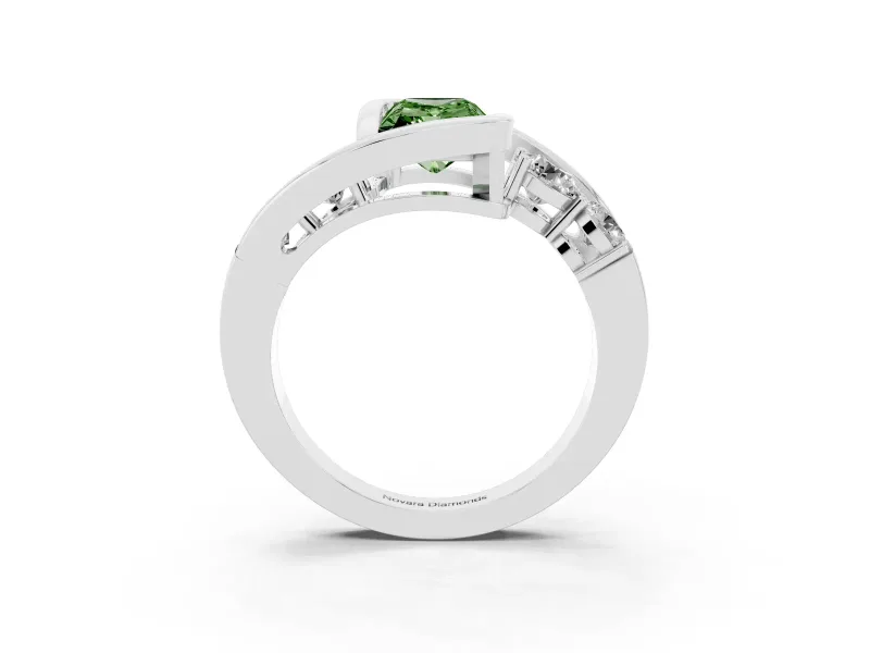 Radiant Cut Bezel Bypass Engagement Ring Setting for a Fancy Green Lab-Grown Diamond | Platinum