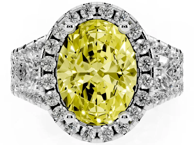 Oval Halo Split Shank Engagement Ring Setting for a Fancy Yellow Lab-Grown Diamond | Round Side Stones | Sterling Silver