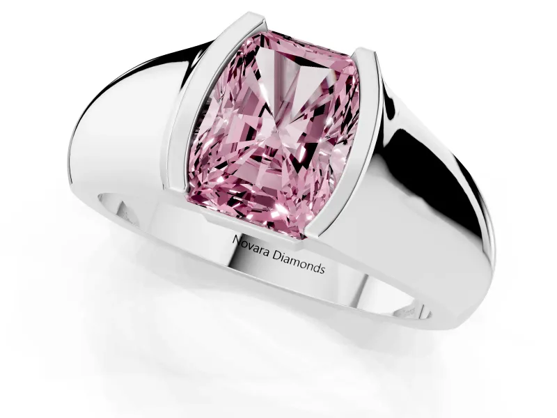 Radiant Cut Half Bezel Engagement Ring Setting for a Fancy Pink Lab-Grown Diamond | Wide Band | Sterling Silver