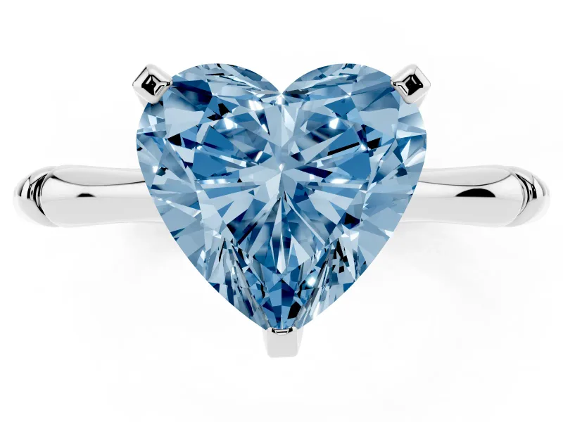 Fancy Blue Heart Cut Diamond Solitaire Ring Set in White gold with Bamboo Band and Prong Setting