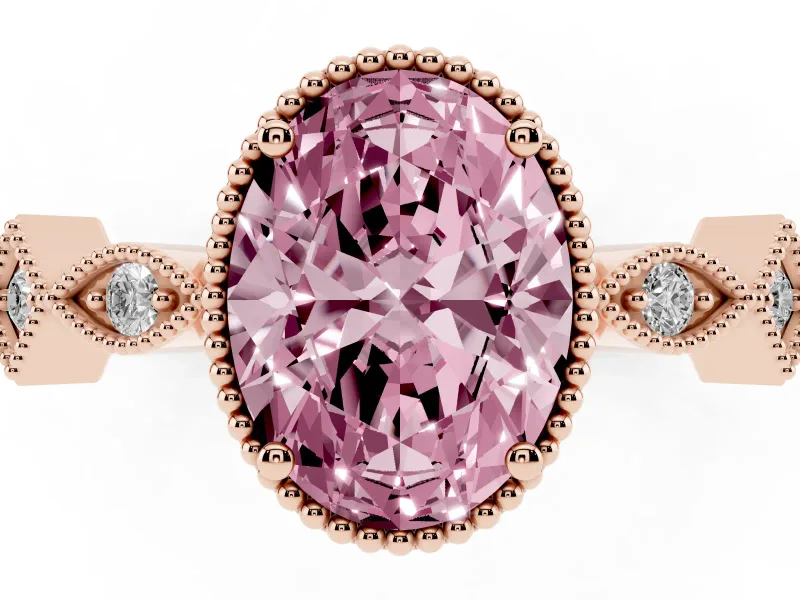 Oval Milgrain Bezel Engagement Ring Setting for a Fancy Pink Lab-Grown Diamond | Rose Gold