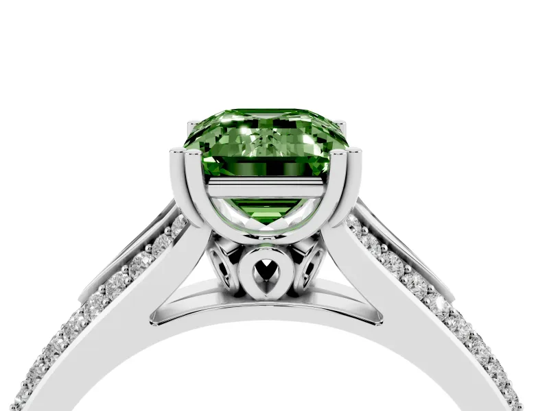 Emerald Cut Pave Split Shank Engagement Ring Setting for a Fancy Green Lab-Grown Diamond | Double Claw Prongs | Platinum
