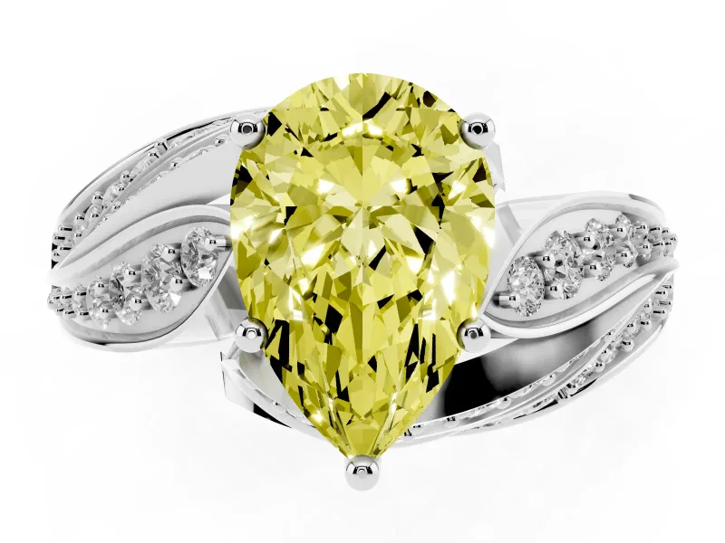 Pear-Shaped Bypass Hidden Halo Engagement Ring Setting for a Fancy Yellow Lab-Grown Diamond | Graduated Pavé | Platinum
