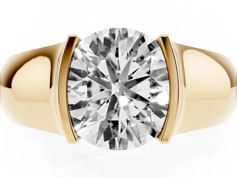 Round Half Bezel Solitaire Engagement Ring Setting | Wide Band | Yellow Gold