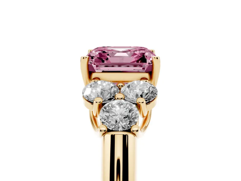 Asscher Cut Side Stone Engagement Ring Setting for a Fancy Pink Lab-Grown Diamond | Yellow Gold