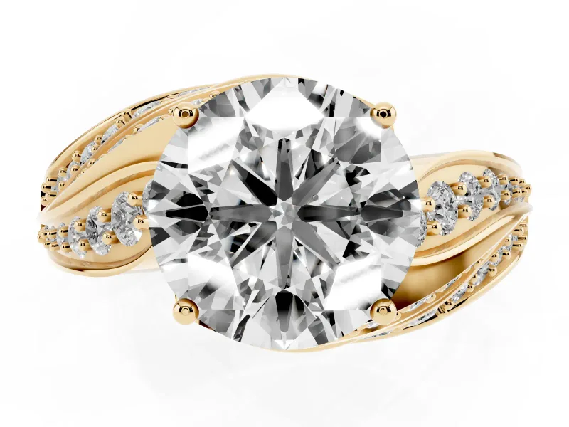 Round Bypass Hidden Halo Engagement Ring Setting | Graduated Pavé | Yellow Gold