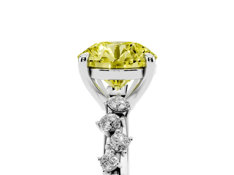 Round Graduated Accent Engagement Ring Setting for a Fancy Yellow Lab-Grown Diamond | White Gold