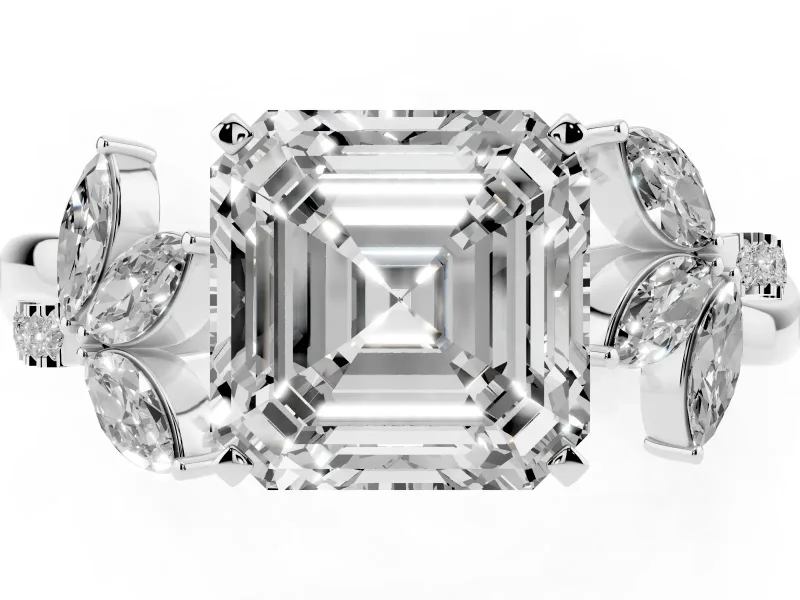 Asscher Cut Floral Vine Engagement Ring Setting | White Gold