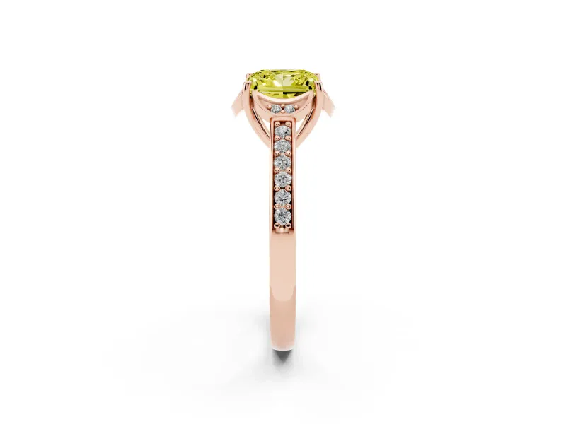 Princess Cut Floral Pavé Engagement Ring Setting for a Fancy Yellow Lab-Grown Diamond | Rose Gold