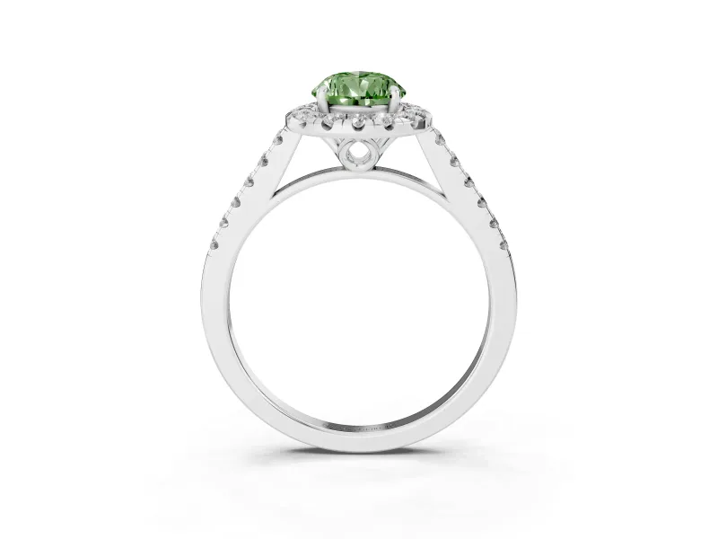 Pear-Shaped Raised Halo Engagement Ring Setting for a Fancy Green Lab-Grown Diamond | Pave Band | Sterling Silver