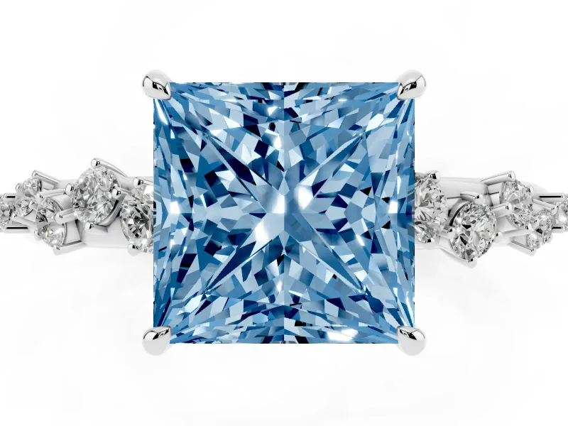 Princess Cut Graduated Solitaire Engagement Ring Setting for a Fancy Blue Lab-Grown Diamond | Sterling Silver
