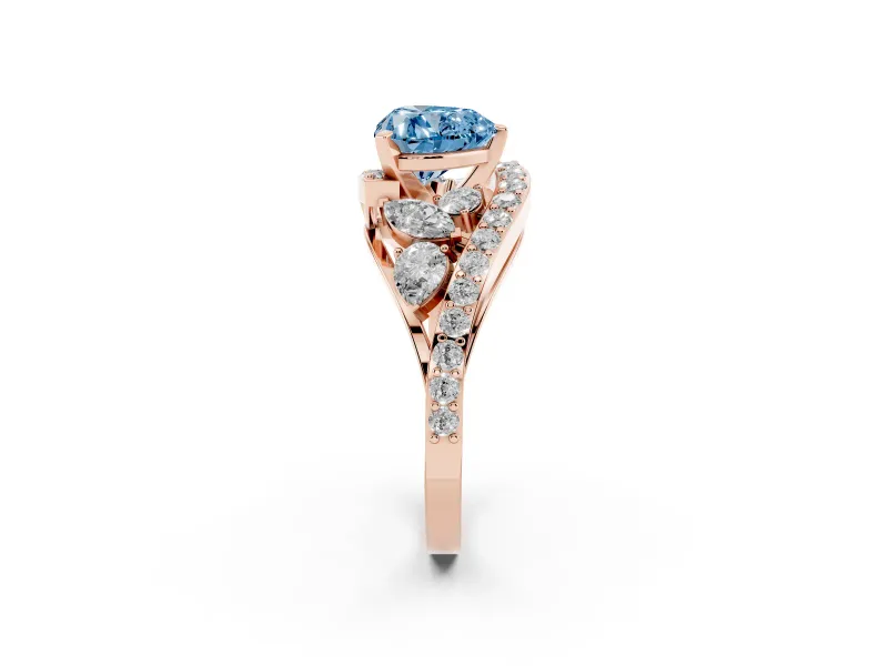 Heart-Shaped Bypass Pavé Engagement Ring Setting for a Fancy Blue Lab-Grown Diamond | Rose Gold