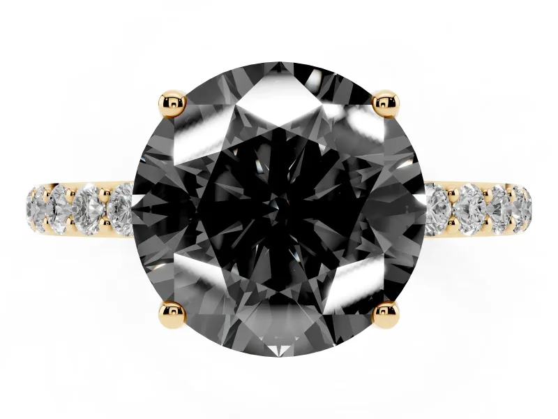 Round Pavé Solitaire Engagement Ring Setting for a Black Center | Fine Line Pavé Band | Yellow Gold