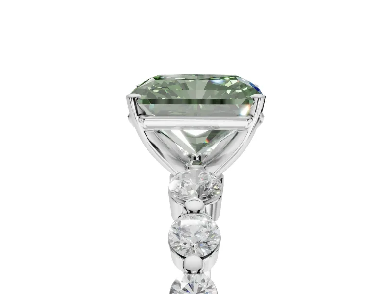 Radiant Cut Graduated Side Stone Engagement Ring Setting for a Fancy Green Lab-Grown Diamond | Platinum