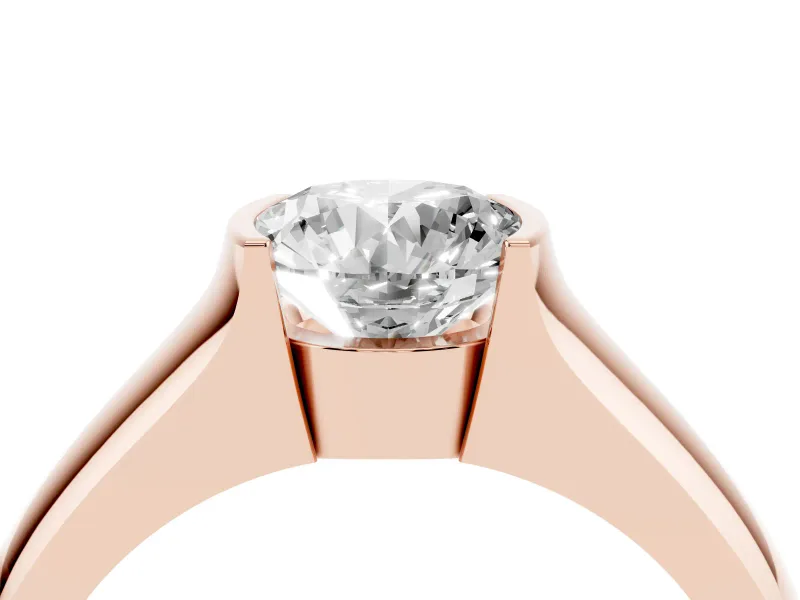 Round Half Bezel Solitaire Engagement Ring Setting | Wide Band | Rose Gold