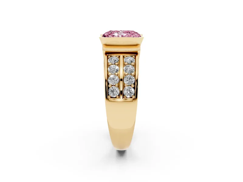 Radiant Cut Half Bezel Engagement Ring Setting for a Fancy Pink Lab-Grown Diamond | Channel Band | Yellow Gold