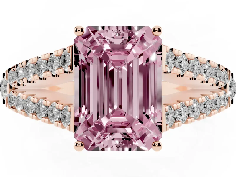 Emerald Cut Graduated Split Shank Engagement Ring Setting for a Fancy Pink Lab-Grown Diamond | Rose Gold